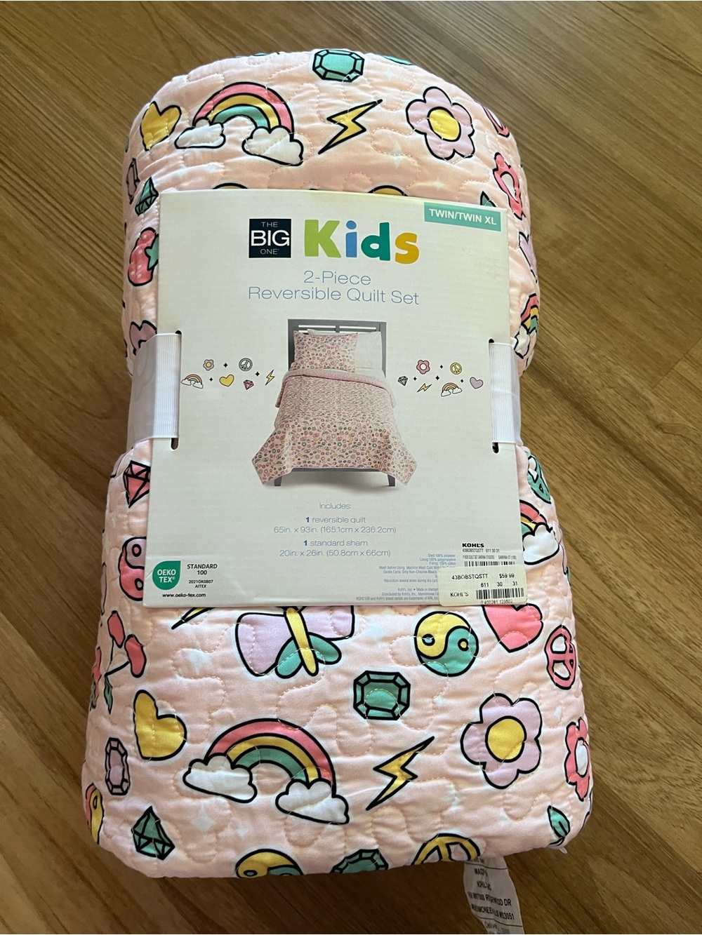 Kohl's Kids Reversible Quilt Set - Pink with Rainbow & Icons